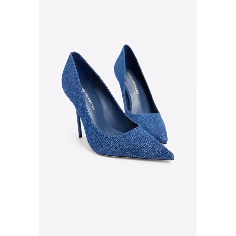 Good American Women's Emma Blue Denim Stiletto Heel Pumps Size 6 NEW WITH BOX